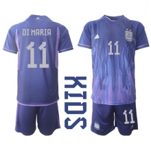 Argentina Angel Di Maria #11 Away Stadium Replica Jersey Kids World Cup 2022 Short Sleeves (+ pants)