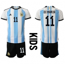 Argentina Angel Di Maria #11 Home Stadium Replica Jersey Kids World Cup 2022 Short Sleeves (+ pants)