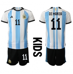 Argentina Angel Di Maria #11 Home Stadium Replica Jersey Kids World Cup 2022 Short Sleeves (+ pants)