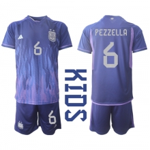 Argentina German Pezzella #6 Away Stadium Replica Jersey Kids World Cup 2022 Short Sleeves (+ pants)