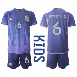 Argentina German Pezzella #6 Away Stadium Replica Jersey Kids World Cup 2022 Short Sleeves (+ pants)