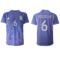 Argentina German Pezzella #6 Away Stadium Replica Jersey World Cup 2022 Short Sleeves