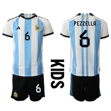 Argentina German Pezzella #6 Home Stadium Replica Jersey Kids World Cup 2022 Short Sleeves (+ pants)