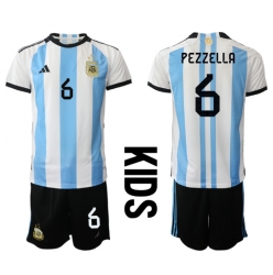 Argentina German Pezzella #6 Home Stadium Replica Jersey Kids World Cup 2022 Short Sleeves (+ pants)