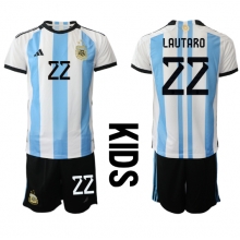 Argentina Lautaro Martinez #22 Home Stadium Replica Jersey Kids World Cup 2022 Short Sleeves (+ pants)