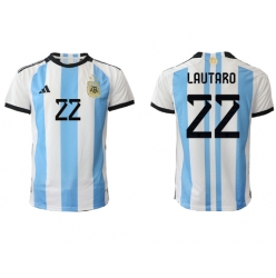 Argentina Lautaro Martinez #22 Home Stadium Replica Jersey World Cup 2022 Short Sleeves