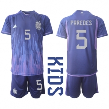 Argentina Leandro Paredes #5 Away Stadium Replica Jersey Kids World Cup 2022 Short Sleeves (+ pants)