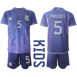 Argentina Leandro Paredes #5 Away Stadium Replica Jersey Kids World Cup 2022 Short Sleeves (+ pants)