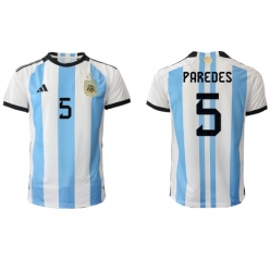 Argentina Leandro Paredes #5 Home Stadium Replica Jersey World Cup 2022 Short Sleeves