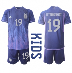 Argentina Nicolas Otamendi #19 Away Stadium Replica Jersey Kids World Cup 2022 Short Sleeves (+ pants)