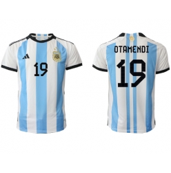 Argentina Nicolas Otamendi #19 Home Stadium Replica Jersey World Cup 2022 Short Sleeves