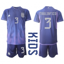 Argentina Nicolas Tagliafico #3 Away Stadium Replica Jersey Kids World Cup 2022 Short Sleeves (+ pants)