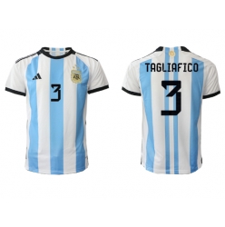 Argentina Nicolas Tagliafico #3 Home Stadium Replica Jersey World Cup 2022 Short Sleeves