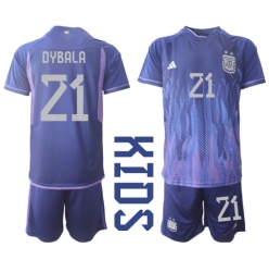 Argentina Paulo Dybala #21 Away Stadium Replica Jersey Kids World Cup 2022 Short Sleeves (+ pants)