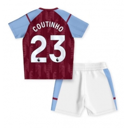 Aston Villa Philippe Coutinho #23 Home Stadium Replica Jersey Kids 2023-24 Short Sleeves (+ pants)