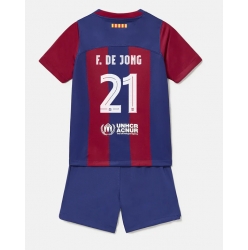 Barcelona Frenkie de Jong #21 Home Stadium Replica Jersey Kids 2023-24 Short Sleeves (+ pants)