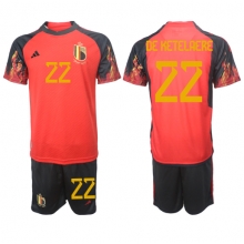 Belgium Charles De Ketelaere #22 Home Stadium Replica Jersey Kids World Cup 2022 Short Sleeves (+ pants)