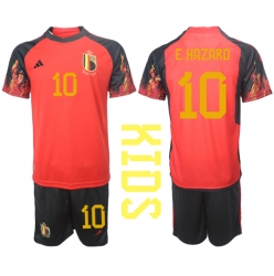 Belgium Eden Hazard #10 Home Stadium Replica Jersey Kids World Cup 2022 Short Sleeves (+ pants)