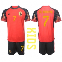 Belgium Kevin De Bruyne #7 Home Stadium Replica Jersey Kids World Cup 2022 Short Sleeves (+ pants)