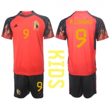 Belgium Romelu Lukaku #9 Home Stadium Replica Jersey Kids World Cup 2022 Short Sleeves (+ pants)