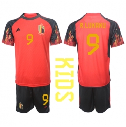 Belgium Romelu Lukaku #9 Home Stadium Replica Jersey Kids World Cup 2022 Short Sleeves (+ pants)