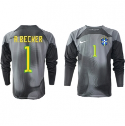 Brazil Alisson Becker #1 Goalkeeper Home Stadium Replica Jersey World Cup 2022 Long Sleeves