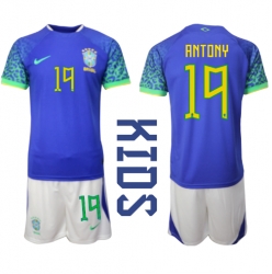 Brazil Antony #19 Away Stadium Replica Jersey Kids World Cup 2022 Short Sleeves (+ pants)