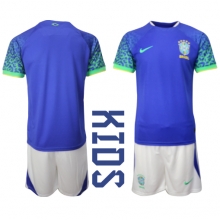 Brazil Away Stadium Replica Jersey Kids World Cup 2022 Short Sleeves (+ pants)