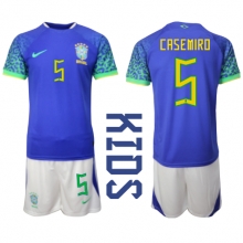 Brazil Casemiro #5 Away Stadium Replica Jersey Kids World Cup 2022 Short Sleeves (+ pants)