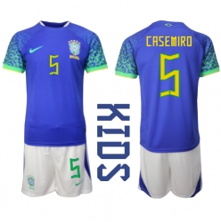 Brazil Casemiro #5 Away Stadium Replica Jersey Kids World Cup 2022 Short Sleeves (+ pants)