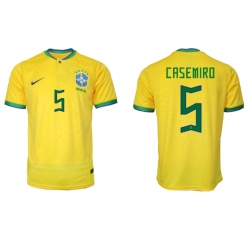 Brazil Casemiro #5 Home Stadium Replica Jersey World Cup 2022 Short Sleeves