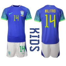 Brazil Eder Militao #14 Away Stadium Replica Jersey Kids World Cup 2022 Short Sleeves (+ pants)