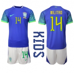 Brazil Eder Militao #14 Away Stadium Replica Jersey Kids World Cup 2022 Short Sleeves (+ pants)