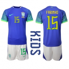 Brazil Fabinho #15 Away Stadium Replica Jersey Kids World Cup 2022 Short Sleeves (+ pants)