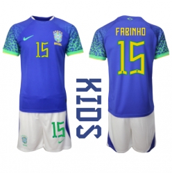 Brazil Fabinho #15 Away Stadium Replica Jersey Kids World Cup 2022 Short Sleeves (+ pants)