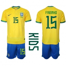 Brazil Fabinho #15 Home Stadium Replica Jersey Kids World Cup 2022 Short Sleeves (+ pants)