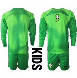 Brazil Goalkeeper Away Stadium Replica Jersey Kids World Cup 2022 Long Sleeves (+ pants)