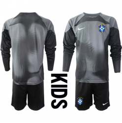 Brazil Goalkeeper Home Stadium Replica Jersey Kids World Cup 2022 Long Sleeves (+ pants)