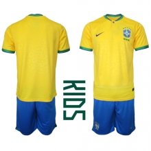 Brazil Home Stadium Replica Jersey Kids World Cup 2022 Short Sleeves (+ pants)