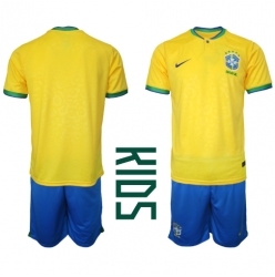 Brazil Home Stadium Replica Jersey Kids World Cup 2022 Short Sleeves (+ pants)