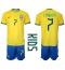 Brazil Lucas Paqueta #7 Home Stadium Replica Jersey Kids World Cup 2022 Short Sleeves (+ pants)