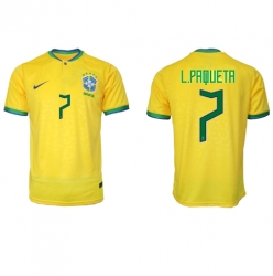 Brazil Lucas Paqueta #7 Home Stadium Replica Jersey World Cup 2022 Short Sleeves