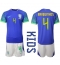 Brazil Marquinhos #4 Away Stadium Replica Jersey Kids World Cup 2022 Short Sleeves (+ pants)