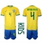 Brazil Marquinhos #4 Home Stadium Replica Jersey Kids World Cup 2022 Short Sleeves (+ pants)