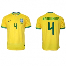 Brazil Marquinhos #4 Home Stadium Replica Jersey World Cup 2022 Short Sleeves