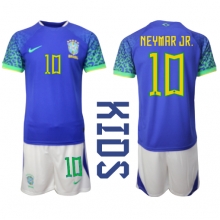 Brazil Neymar Jr #10 Away Stadium Replica Jersey Kids World Cup 2022 Short Sleeves (+ pants)