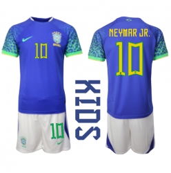 Brazil Neymar Jr #10 Away Stadium Replica Jersey Kids World Cup 2022 Short Sleeves (+ pants)