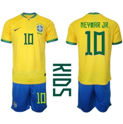 Brazil Neymar Jr #10 Home Stadium Replica Jersey Kids World Cup 2022 Short Sleeves (+ pants)