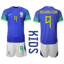 Brazil Richarlison #9 Away Stadium Replica Jersey Kids World Cup 2022 Short Sleeves (+ pants)