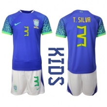 Brazil Thiago Silva #3 Away Stadium Replica Jersey Kids World Cup 2022 Short Sleeves (+ pants)